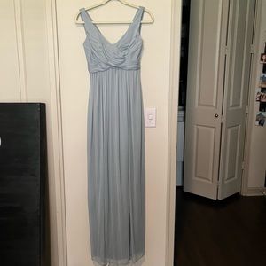 David’s Bridal Dusty Blue Chiffon Dress V-neck